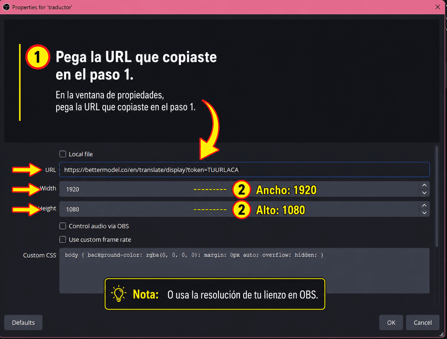 Configurar la Fuente de Navegador en OBS